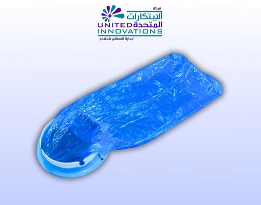Single blue emesis bag fully opened with wide mouth ring, ready for use