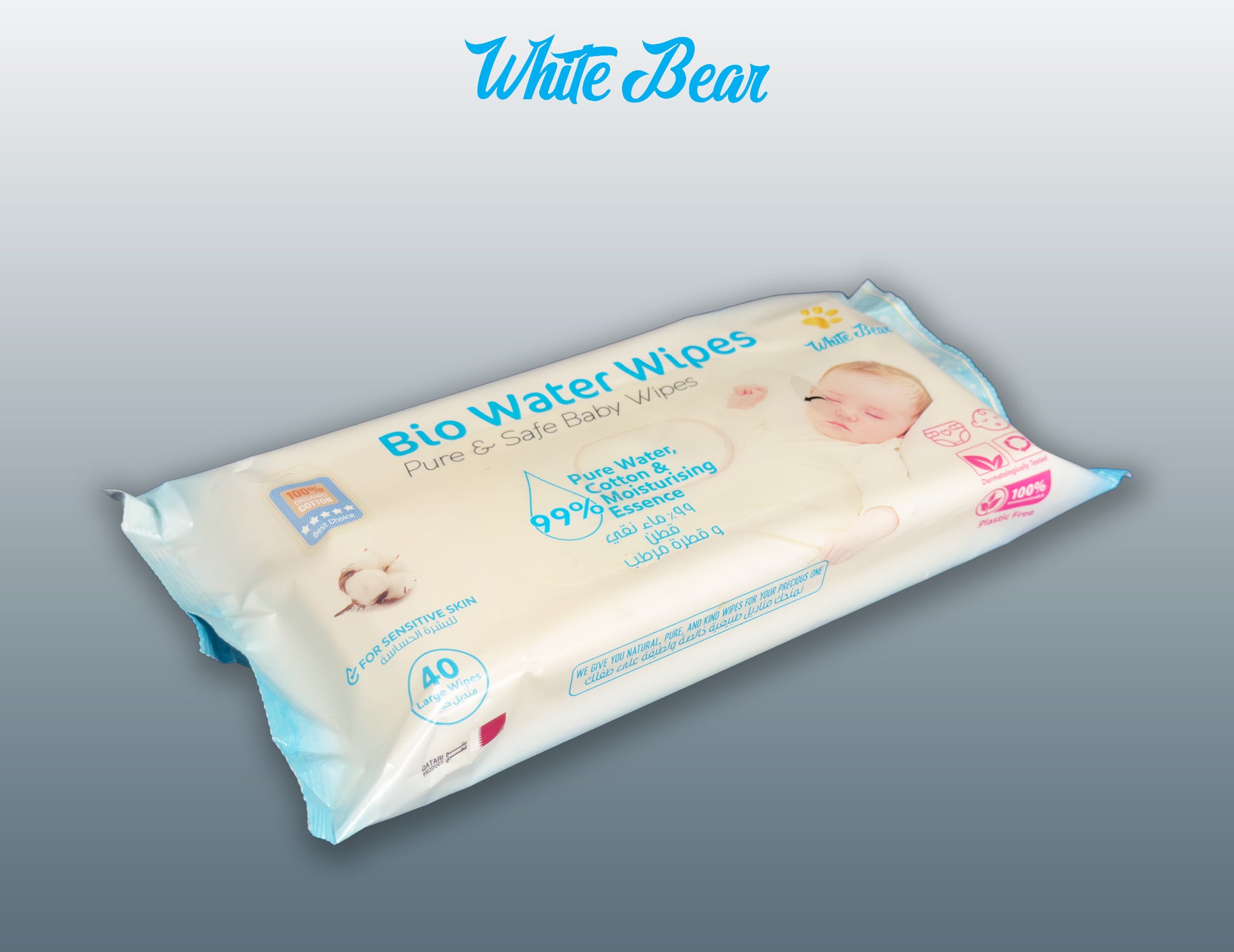 Baby’s hand using White Bear Bio Water Wipes