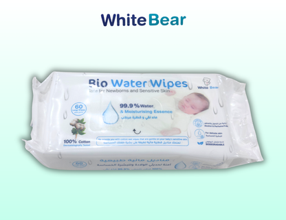 White Bear Bio Water Baby Wipes 60 Pack
