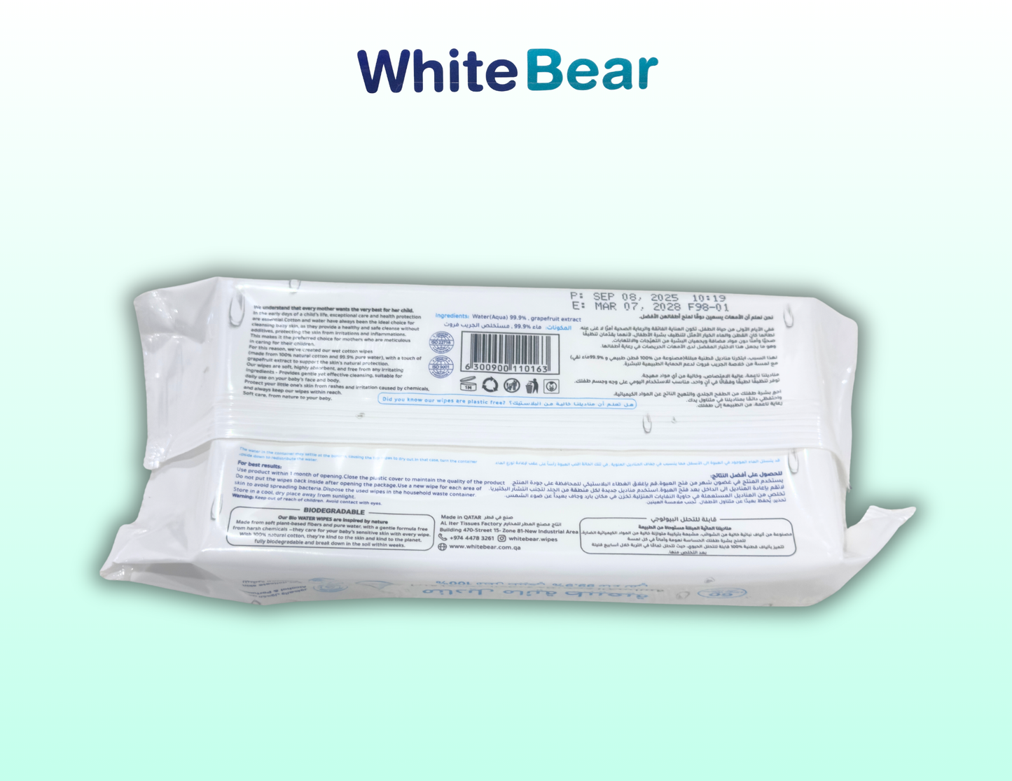 White Bear Bio Water Baby Wipes 60 Pack