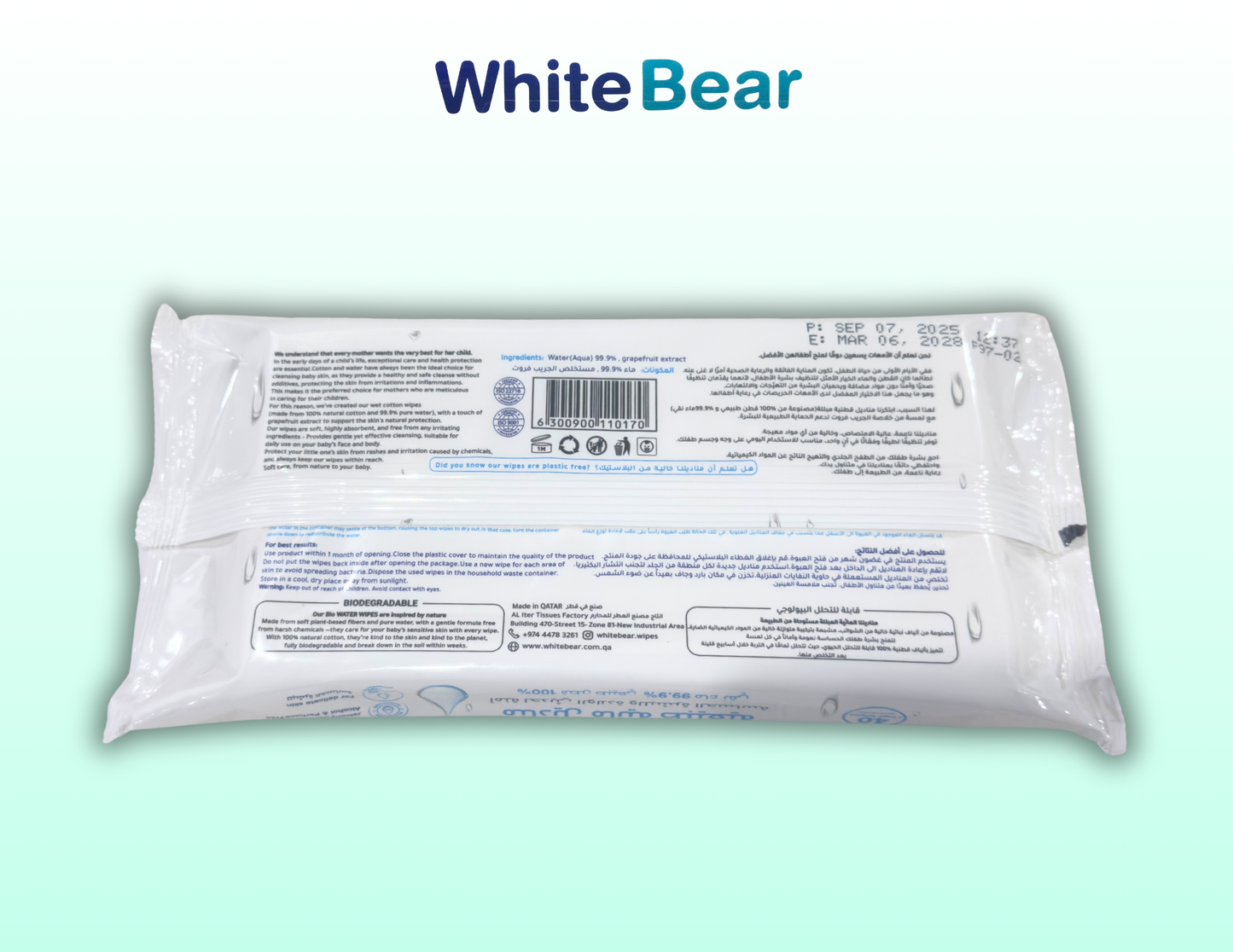 White Bear Bio Water Baby Wipes 40 Pack