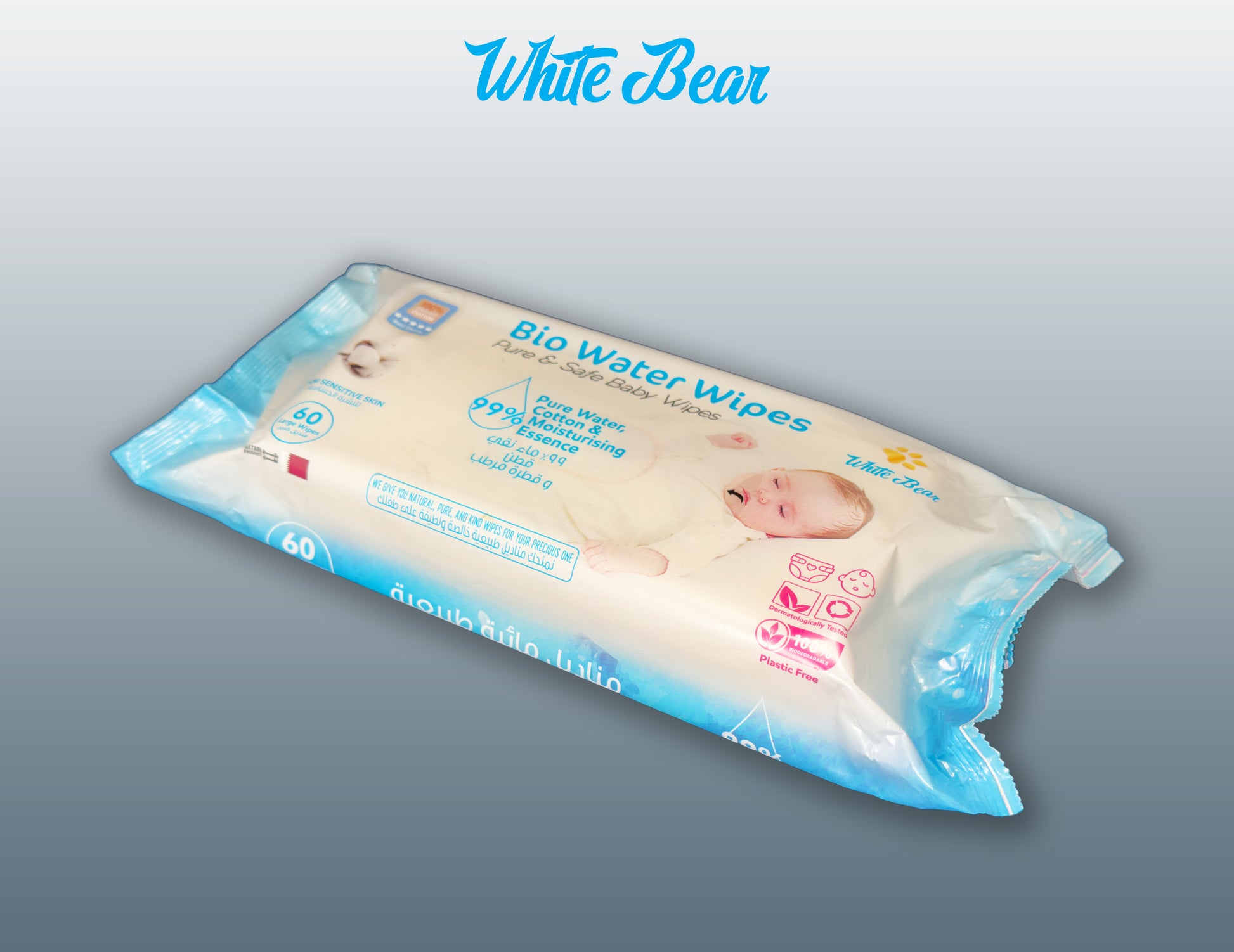 Mother cleaning baby with Bio Water Wipes White Bear