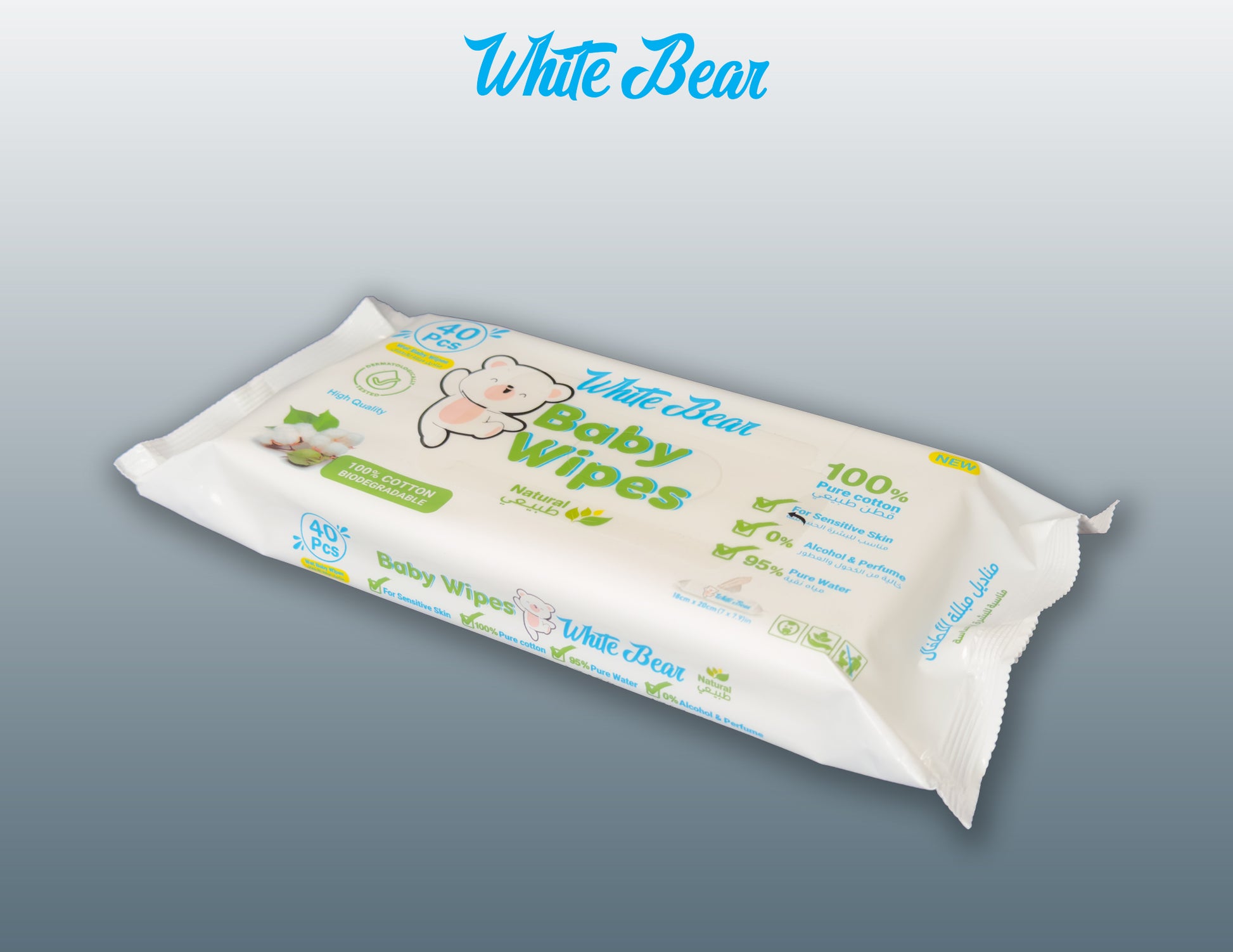 White Bear baby wipes pack 40 wipes – front view