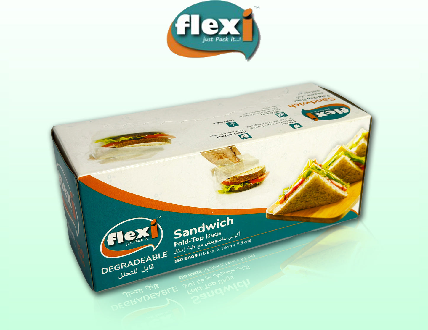 clear sandwich fold top bag with sandwich inside