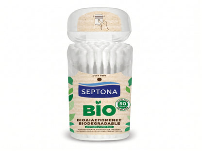 Septona Biodegradable Cotton Buds Pop-Up Travel Pack 50 pieces